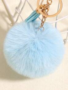 1pc Light Blue Faux Fur Pom Pom Tassel Keychain, Bag Charm - Light Blue - View 4