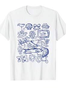 Italian Summer Clean Girl Sardines Fisherman Aesthetic T-Shirt-1 (2) - 白色 - 查看 1