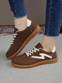 Women's Outdoor Casual Sports Shoes, Metal Buckle Decor, Faux Leather, Lace-Up, Comfortable & Fashionable, New For Autumn 2025 - Brown - View 5