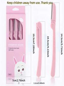 3pcs Pink Eyebrow Trimmer Set, Facial Hair Removal Tool, Portable Women's Eyebrow Shaper, Stainless Steel Blade Eyebrow Razor, Makeup Grooming Tool, Hair Care, Depilation Tool, Foldable - Multicolor - View 4
