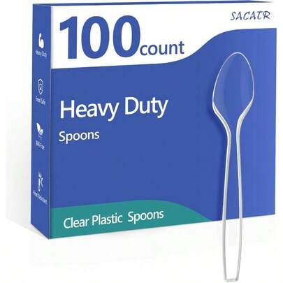 Count Plastic Spoons, Heavy Plastic Silverware, Premium Disposable Spoons, BPA - Heat Resistant, Suitable Parties, Events And Everyday Use