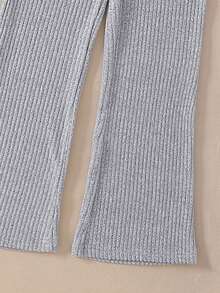 Girls Bowknot Top And Straight Leg Pants 2-Piece Set, Comfortable Casual Elegant Outfit For Spring/Autumn - Grey - View 8