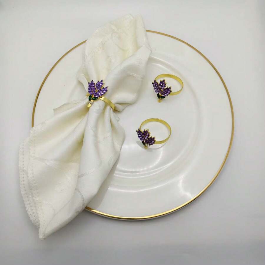6pcs Bestselling Hotel Napkin Rings, Lavender Scented Flower Design Napkin Rings, Wholesale - Gold - View 1