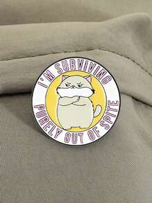 1枚胖猫珐琅针“我纯粹是靠怨气活下去”玩笑语录胸针领章饰品礼物送朋友 - 彩色 - 查看 5