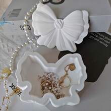 2件装树脂模具，DIY蝴蝶结首饰盒、烛台，石膏环氧树脂模具，适用于DIY手工制作、首饰收纳盒制作 - 白色 - 查看 10