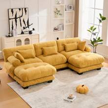 Velvet Modular Sectional Sofa,118" W Oversized U Shape Cloud Couch With 2 Ottomans, Free Combined 3 Seater Comfy Sofa With Bolster Armrest Pillows,Green For Living Room - Amarillo - Ver 1