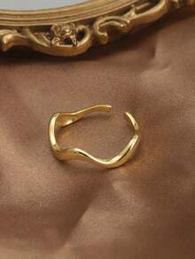 Stylever 1pc S925 Sterling Silver Simple Plain Ring With Wavy Cuff, Elegant Jewelry, Gift For Girls Party Decoration - Gold - View 5