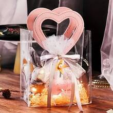 1pc, Reusable Transparent Gift Bag With Pink Handle, Transparent PVC Party Gift Bag, Suitable For Weddings, Bridal Parties, Birthdays, Valentine's Day, Home Decor | Decorative Gift Bags | Durable Gift Bags, Wedding Gift Bags - 粉色 - 查看 4