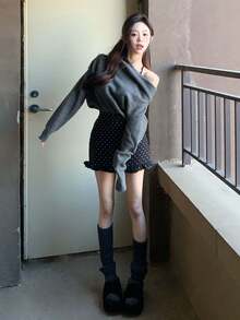 Y6Y Áo len nữ dáng suông, ôm eo, màu xám đậm, phong cách Hàn Quốc mới mùa xuân 2026, chất lượng cao. - Màu xám đen - Xem 7