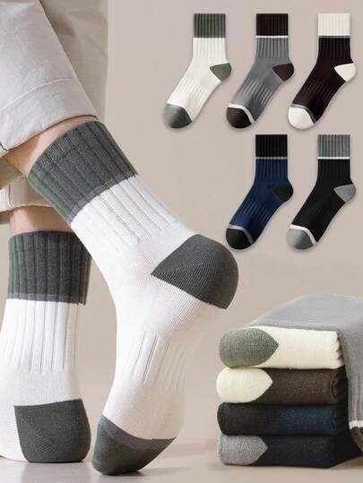 1/3/5双装男士长筒袜，黑白中筒袜，透气运动袜，四季皆宜，情侣袜