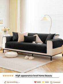 1pc Thick Flannel Solid Color Sofa Cushion, Style Pet-Friendly Anti-Dirty Anti-Slip Sofa Cover, Autumn/Winter Anti-Scratch Sofa Protector Suitable For L-Shaped Combination Sofa And 1/2/3/4 Seat Sofa (Sold Individually) - Black - View 6