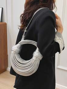 Túi xách nữ cao cấp, thiết kế thủ công, quai mảnh, kiểu dáng độc đáo, quà tặng lý tưởng cho phái nữ. - Bạc - Xem 4