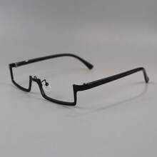 Montura de gafas roja semi-sin montura, pura y cautivadora, estilo Y2K, sofisticada y de alta gama, inspirada en el anime, montura sin lentes para decoración ocular. - Negro - Ver 12
