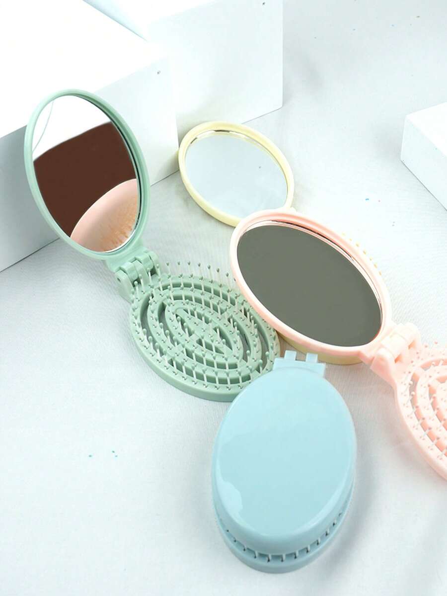Bộ 1 lược chải tóc mini du lịch, lược gấp gọn có gương, phù hợp cho phụ nữ và bé gái, nhỏ gọn và dễ mang theo, có thể bỏ vào ví, mang đi tập gym, du lịch hoặc bơi lội. - Nhiều màu - Xem 1