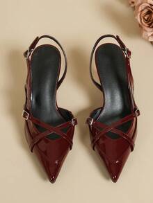 Women's New Pointed Toe Backless High Heel Shoes, Thin Heel, Low Vamp, Commuting/Office, Elegant Buckle Bow Decor - Redwood - View 6