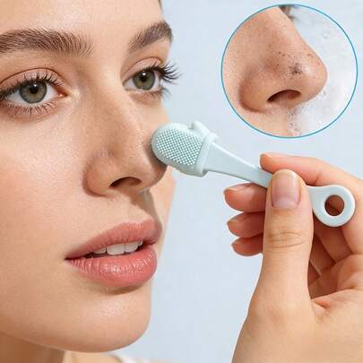 1 st liten silikonrengöringsborste med mjukt pormaskrengöringshuvud, skonsam rengöring av porer, hudvårdsverktyg speciellt utformat för näsa och ansiktsvård, massageborste för ansiktstvätt, rengöring av porer och pormaskar, manuell rengöring av ansiktstvättborste för kvinnor, silikonnäsborste