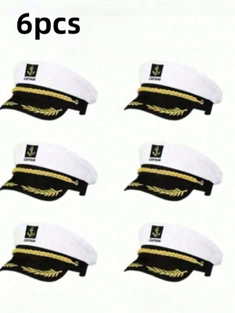 6pcs Navy Cap, Sailor Hat, Outdoor Travel Sun Hat, Casual Flat Top Hat, Captain Hat, Cruise Party Hats For Men And Women, Ideal For Team Building Events And Gatherings - White - View 1