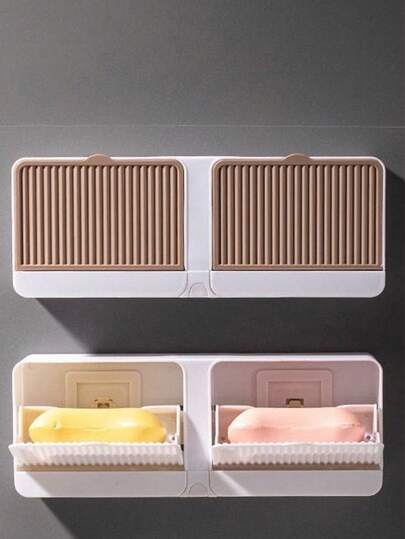 2-Tier Wall Mounted Plastic Soap Dish, Portable Travel Soap Box, Waterproof Sealed Soap Case, Solid Plastic Soap Tray, Portable Soap Box, Bathroom Drainage Soap Dish, Bathroom Accessories, Home Decor, Autumn Decor, Back To School Decor