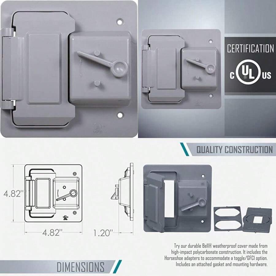 BELL PTC521GY Interruptor de palanca de 2 bandas/dispositivo no metálico resistente a la intemperie, gris(2 Gang) - Multicolor - Ver 1