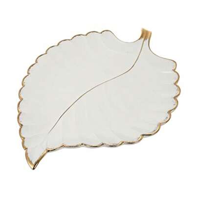 Leaf Shape Ceramic Tray White Desktop Jewelry Organizer And Snack Plate For Rings Bracelets Multi-Purpose Serving Platter For Home Party