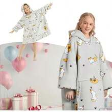 Yostyle Sudadera Cobija para Niño y Niña,Manta con Capucha Portatil para Frio e Invierno Talla Grande,Cobija con Gigante Bolsillo Franela Gruesa y Cómoda,Multifuncional,Regalo de Invierno - Beige-Gato - Ver 6