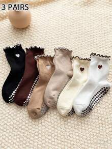 3 Pairs Pilates Non-Slip Crew Socks, Comfortable For Fitness, Yoga, Suitable For All Seasons - Multicolor - View 1