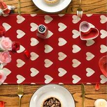 1Pc Red Heart Valentine's Day Table Runner, Seasonal Anniversary Indoor Home Party Restaurant Decoration, 13 X 36 Inches Or 13 X 72 Inches. - 紅色 - 查看 5