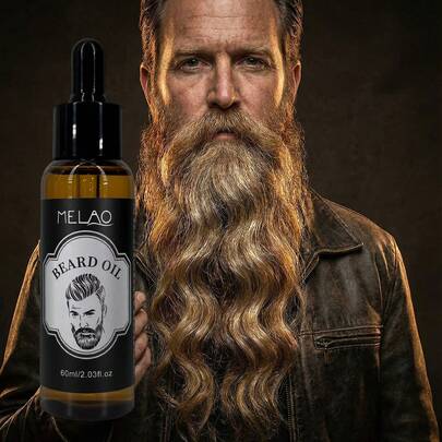  MELAO Men's Beard Oil, Infused With Jojoba Oil And Moroccan Argan Oil, Softens Beard, Nourishes Skin, Smoothens Coarseness, Non-Greasy And Fresh, Natural Ingredients, 60ml