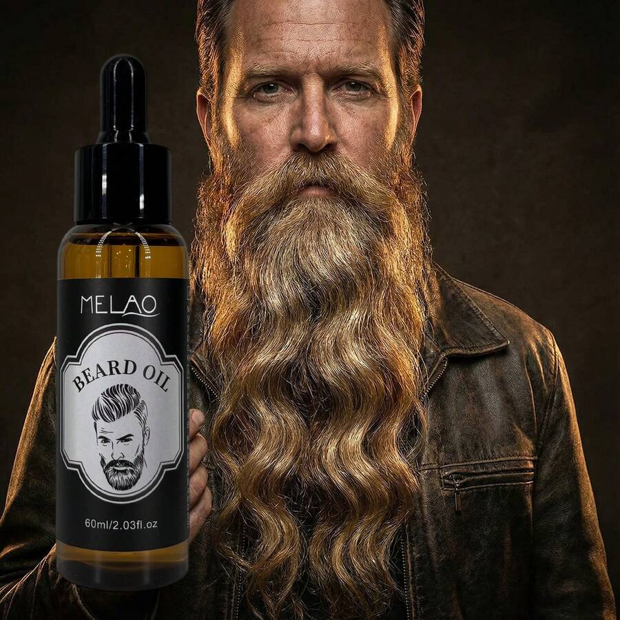 MELAO Men's Beard Oil, Infused With Jojoba Oil And Moroccan Argan Oil, Softens Beard, Nourishes Skin, Smoothens Coarseness, Non-Greasy And Fresh, Natural Ingredients, 60ml - Beard Oil - View 1