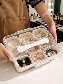 1个优雅发饰收纳罐，创意按压盖收纳盒，可收纳发夹、发圈、发带、化妆海绵、化妆刷，防水防尘，适合宿舍、酒店、卧室、梳妆台装饰。 - 透明白 - 查看 5