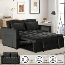 EBELLO 3 In 1 Multi-Functional Telescopic Trundle Sofa Bed Comfortable Double Sofa With Pillows For Small Living Room Bedroom - Negro - Ver 3