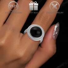 1pc 925 Sterling Silver Elegant Elegant Palace Style Faux Black Agate Simple French Style Ring For Women, Suitable For Daily Wear, Festivals, Gifts, Valentine's Day - Silver - View 5