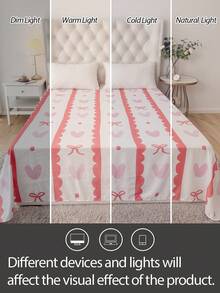 1 bộ ga trải giường bằng vải polyester nhẹ 100%, họa tiết trái tim sọc hồng lãng mạn và nơ, thoáng khí, chủ đề tình yêu, trang trí phòng ngủ dễ thương, phù hợp cho người lớn và thanh thiếu niên. - Nhiều màu - Xem 6