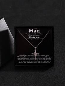 1pc Minimalist Crown & Cross Pendant Necklace, Jewelry Gift Box Suitable For Gifting To Lover, Friend, Valentine's Day, Ramadan