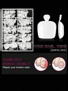 240 móng chân giả màu trắng phủ kín toàn bộ móng, 12 kích cỡ, loại dán, thiết kế nối móng chân chất lượng salon, dụng cụ làm móng nghệ thuật bằng acrylic. - trắng - Xem 4