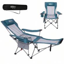 Silla de camping reclinable 2 en 1 con reposapies para adultos, silla plegable con respaldo ajustable, sillas de campamento ligeras para exteriores - 1CianGris - Ver 1