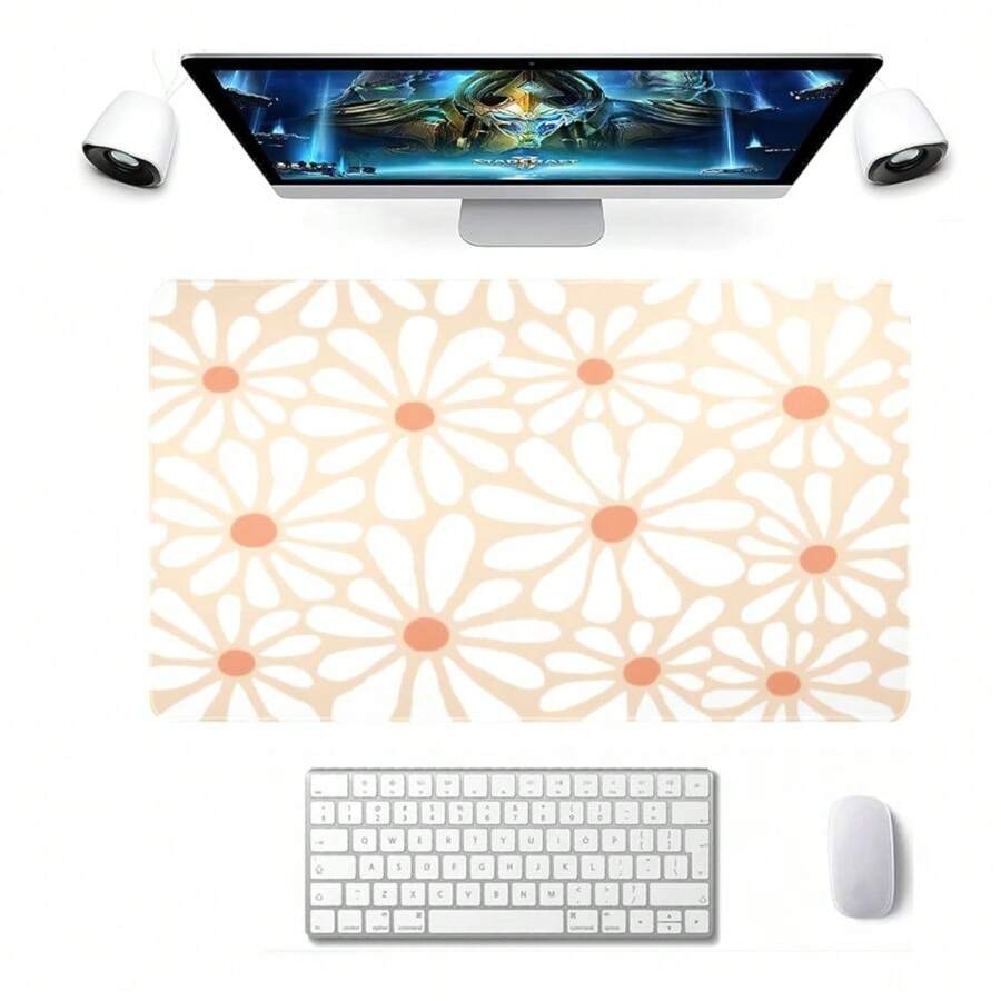 Square Beige Sand Flowers Mouse Pad Retro, Computer Mouse Pads Daisy Boho Small, Abstract Floral Mousepad Washable, Cute Mouse Mat With Non-Slip Rubber Base, Office Decor Gift For Women Coworkers 14x24 Inch Multiple Designs Available - 沙灘上的米色雛菊 - 查看 1