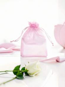 50/100pcs Pink Organza Bags, Gift Packaging Bags, Solid Color Organza Drawstring Bags, For Wedding Favors, Nylon Storage Bags, Jewelry And Accessories Packaging, Gift Decoration Packaging, Birthday Gift Jewelry Drawstring Bags, Household Items, Jewelry Packaging Mesh Bags, Holiday Party Supplies And Gift Hanging Bags. - Pink - View 4
