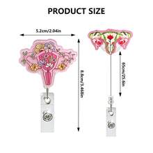 1 Peça Carretel Retrátil Floral, Suporte Expansível para Crachá com Flor de Útero de Acrílico, Adequado para Enfermeiras, Médicos, Voluntários, Clipes de Cartão de Identificação de Professores - Multicolorido - Visão 7