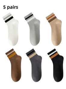 5双男士中筒袜，吸湿排汗，透气条纹运动袜，适合春、夏、秋、冬四季穿着，复古学院风。随机发货。 - 彩色 - 查看 4