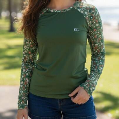 Camisa Proteçao Solar Feminina Fator Uv 50  Casual    Praia  Férias