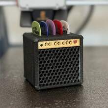 Boîte de rangement vintage noire et dorée pour 6 médiators de guitare - Étui de rangement moderne pour médiators, design réaliste d'enceinte, décoration de bureau, accessoire d'instrument de musique, compartiments durables, cadeau musical - Multicolore - Voir 8