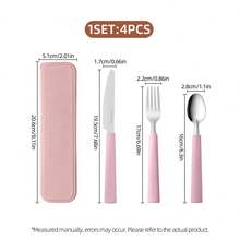 4件套便携式不锈钢旅行餐具套装，含刀、叉和勺 | 适用于办公室、学校、野餐、露营和户外活动 - 含收纳盒 - 彩色 - 查看 8