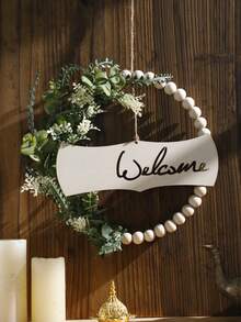 1件斋月花环挂饰，人造花环，圆形墙饰，节日家居装饰，适用于玄关、客厅、斋月主题派对