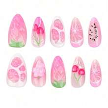 Sweet Pink Fresh Fruit Wear Nails Cherry Strawberry Nail Art False Nails Nail Stickers - 2XB1-13244 - 查看 2
