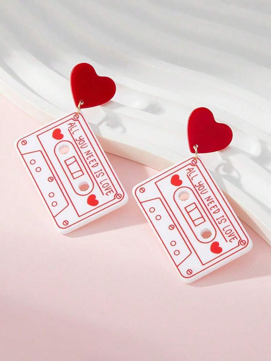 1 Đôi bông tai acrylic, món quà lý tưởng dành cho bạn gái và người thân vào ngày Valentine. - Nhiều màu - Xem 1