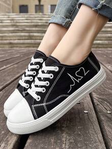 女士时尚平底休闲鞋，时尚系带百搭运动鞋，适合所有季节 - 黑色 - 查看 3