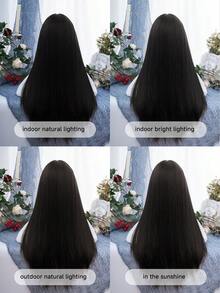 alicegarden 1顶合成耐热假发，黑棕色长直发带刘海，28英尺长，纤维材质，适合日常佩戴，仿真度高。 - Black-brown - 查看 10
