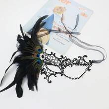 1pc Lace Inlaid Rhinestone Hollow Feather Mask Party Masquerade Sexy Prop, European And American Style Women's Styling Mask, Women's Bachelorette Party/Theme Party/Banquet Dressing Theme Accessories - 黑色 - 查看 2