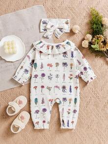 Newborn Baby Girls' Allover Print Long Sleeve Romper, Fashionable And Stylish Design - Apricot - View 2